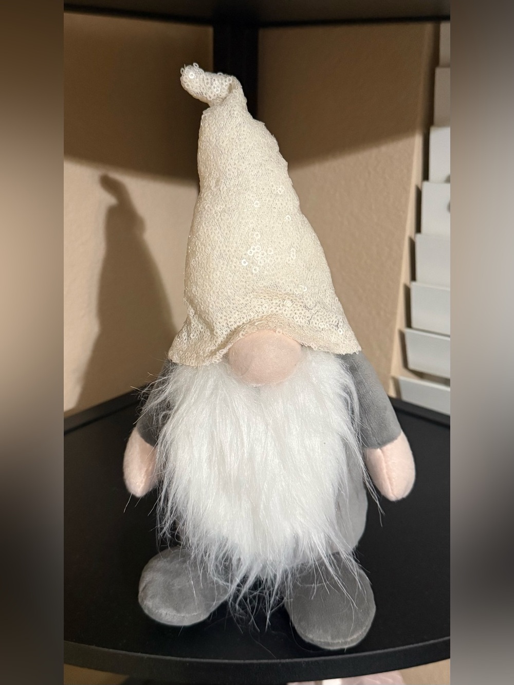 Plush Gnome with White Beard and Sequin Hat